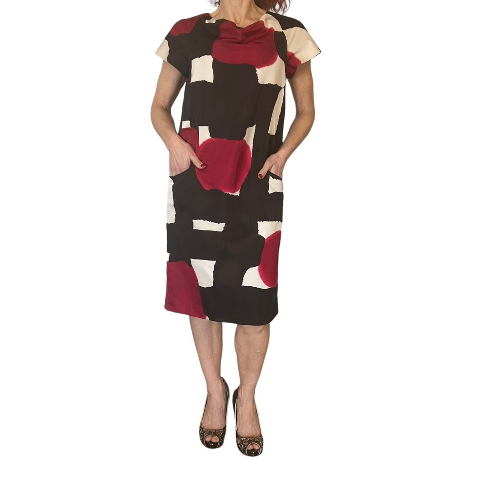 VINTAGE MOSCHINO  CHEAP & CHIC SATIN ABSTRACT MULTI CAP SLEEVE  SHIFT DRESS 10